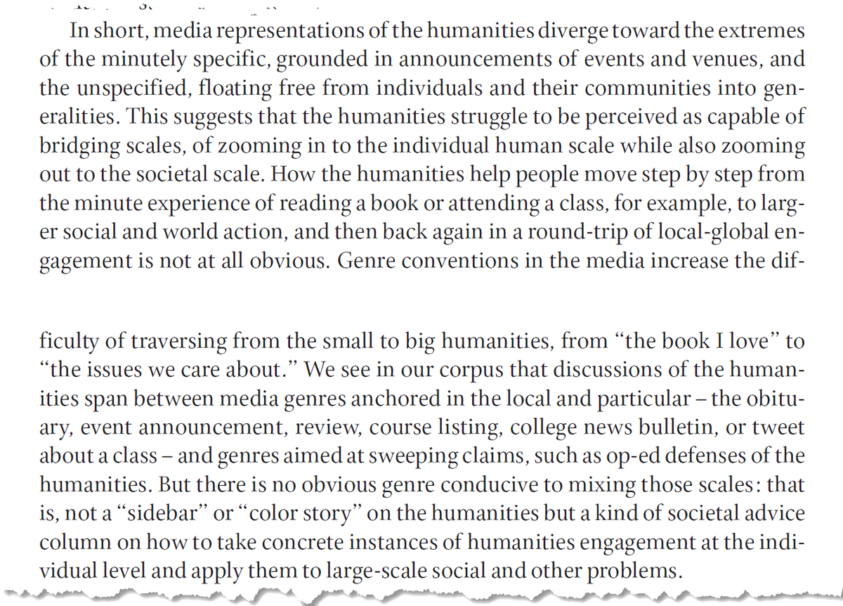 Alan Liu (@alanyliu) on Twitter photo Excerpt from our <a href="/WE1Sproject/">WE1S Project</a> article in Daedalus, amacad.org/publication/wh…:
>> On how the humanities fail to show how to bridge between the "small" humanities ("the book I love") to the "big" humanities ("the issues we care about") Excerpt from our <a href="/WE1Sproject/">WE1S Project</a> article in Daedalus, amacad.org/publication/wh…:
>> On how the humanities fail to show how to bridge between the "small" humanities ("the book I love") to the "big" humanities ("the issues we care about")