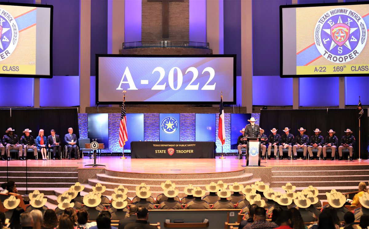 TxDPS's tweet photo. Earlier today, DPS had the privilege of commissioning 45 new Troopers from Class A-2022. These men and women completed DPS' vigorous 28-week training academy. Join us as we congratulate DPS' 169th Recruit Class &amp; welcome our newest Troopers to our ranks! 

https://t.co/kX3lppD3yz https://t.co/8f6ZcaZxQd