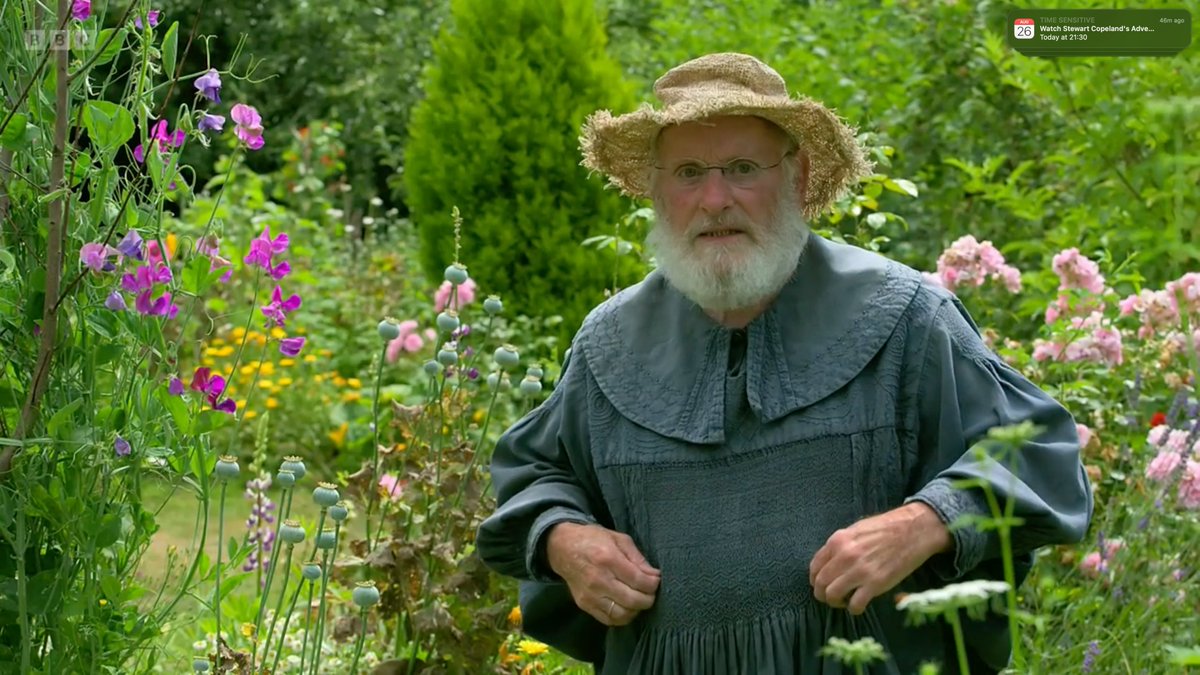 back_the_BBC's tweet photo. The outfit is a work of art 
#GardenersWorld
We could have another episode just about the smock
We just need Greg Wallace to tell us how it's made https://t.co/AI0P2MkC1D