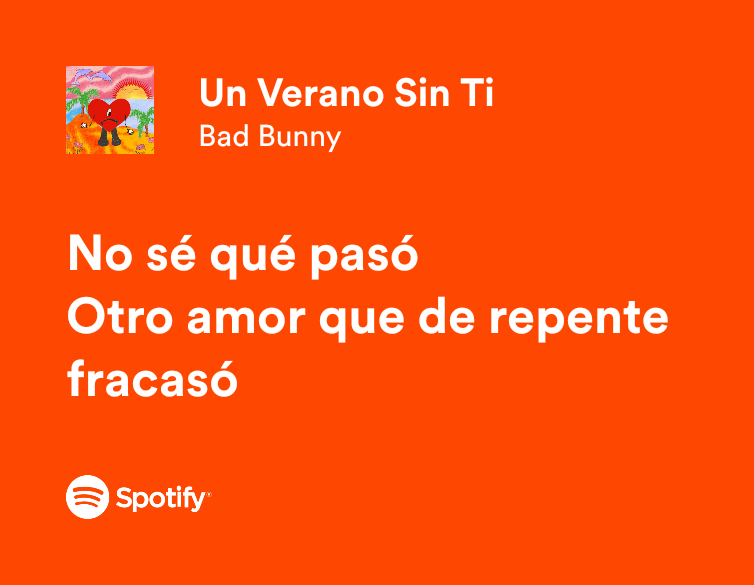 SpotifyFrasess's tweet photo. Un Verano Sin Ti | Bad Bunny https://t.co/wltKoUlOIx