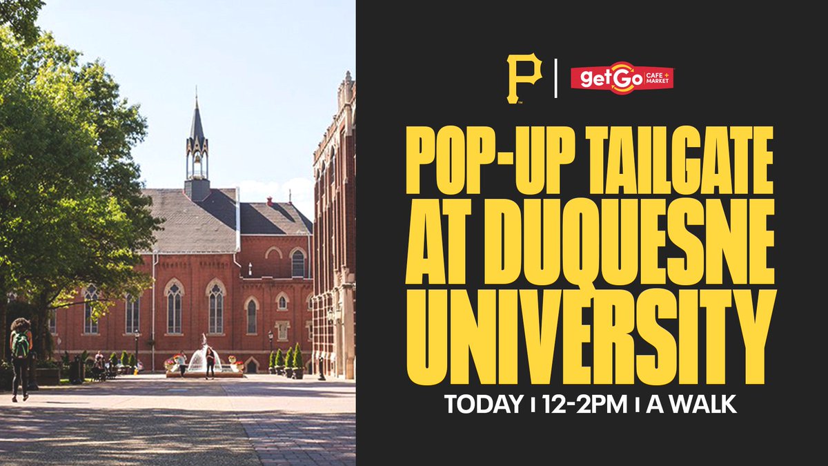 Hey, <a href="/duqedu/">Duquesne University</a> students!

Join us and <a href="/getgo/">GetGo</a> at the A Walk from 12-2 pm for a pop-up tailgate, featuring <a href="/Pirate_Parrot/">The Pirate Parrot</a>, prizes and more.