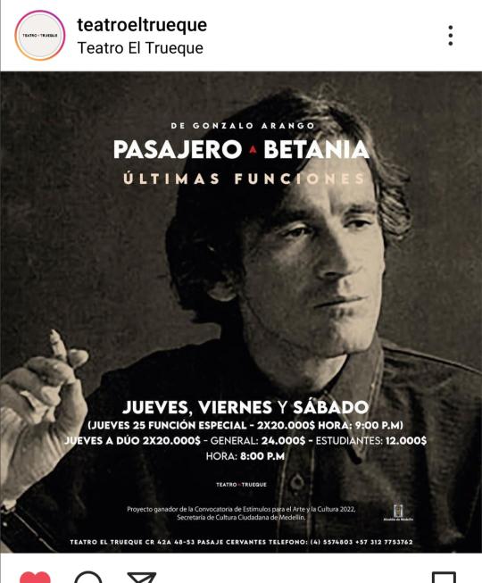 El llamado para PASAJEROS A BETANIA, es a las 8 pm. Hoy y mañana. <a href="/TeatroElTrueque/">Teatro El Trueque</a>