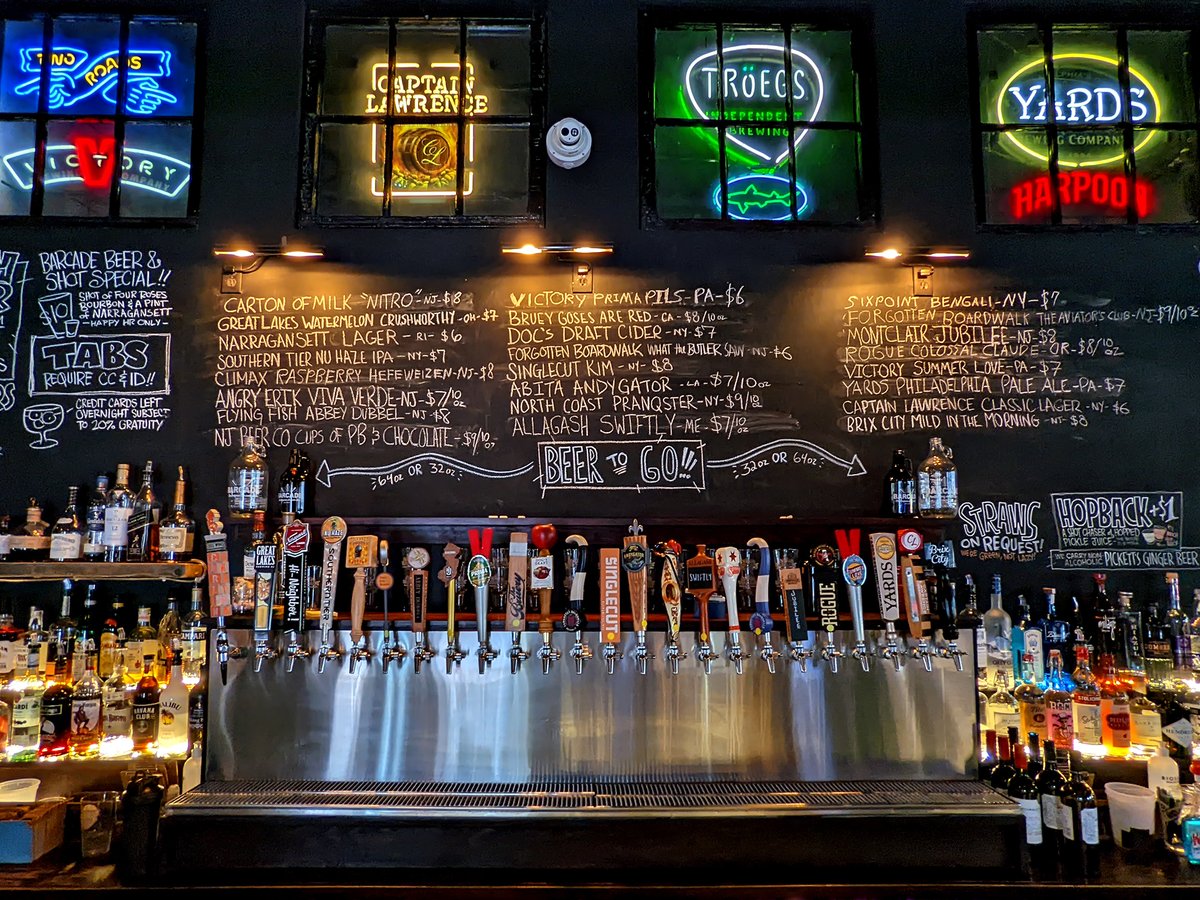barcadenewark's tweet photo. Come celebrate Barcade Newark's 5th anniversary TODAY! Shots of Four Roses are $5 today only, and our food specials are running all weekend. We're serving up DC Style Mumbo Sauce Wings and Prosciutto Arugula Bar Pies!! #Barcade #Newark #NewarkNJ #NewJersey #NJ https://t.co/4PxB4g9gdG