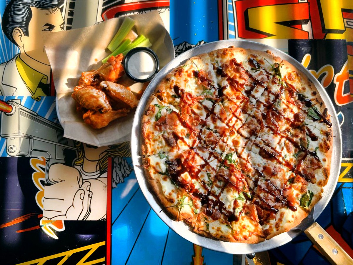 barcadenewark's tweet photo. Come celebrate Barcade Newark's 5th anniversary TODAY! Shots of Four Roses are $5 today only, and our food specials are running all weekend. We're serving up DC Style Mumbo Sauce Wings and Prosciutto Arugula Bar Pies!! #Barcade #Newark #NewarkNJ #NewJersey #NJ https://t.co/4PxB4g9gdG