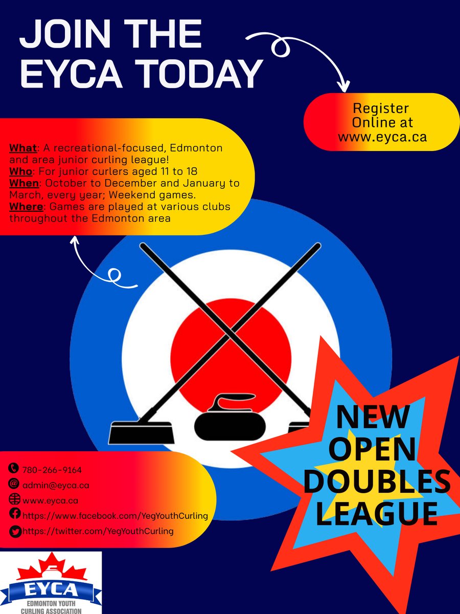 Registration for our 2022-2023 season is now open! 
We are excited to announce that alongside our 4-player curling, we will also be running an open doubles (min 8 teams to run).
Register for our new open doubles league or our 4-player league, visit eyca.ca