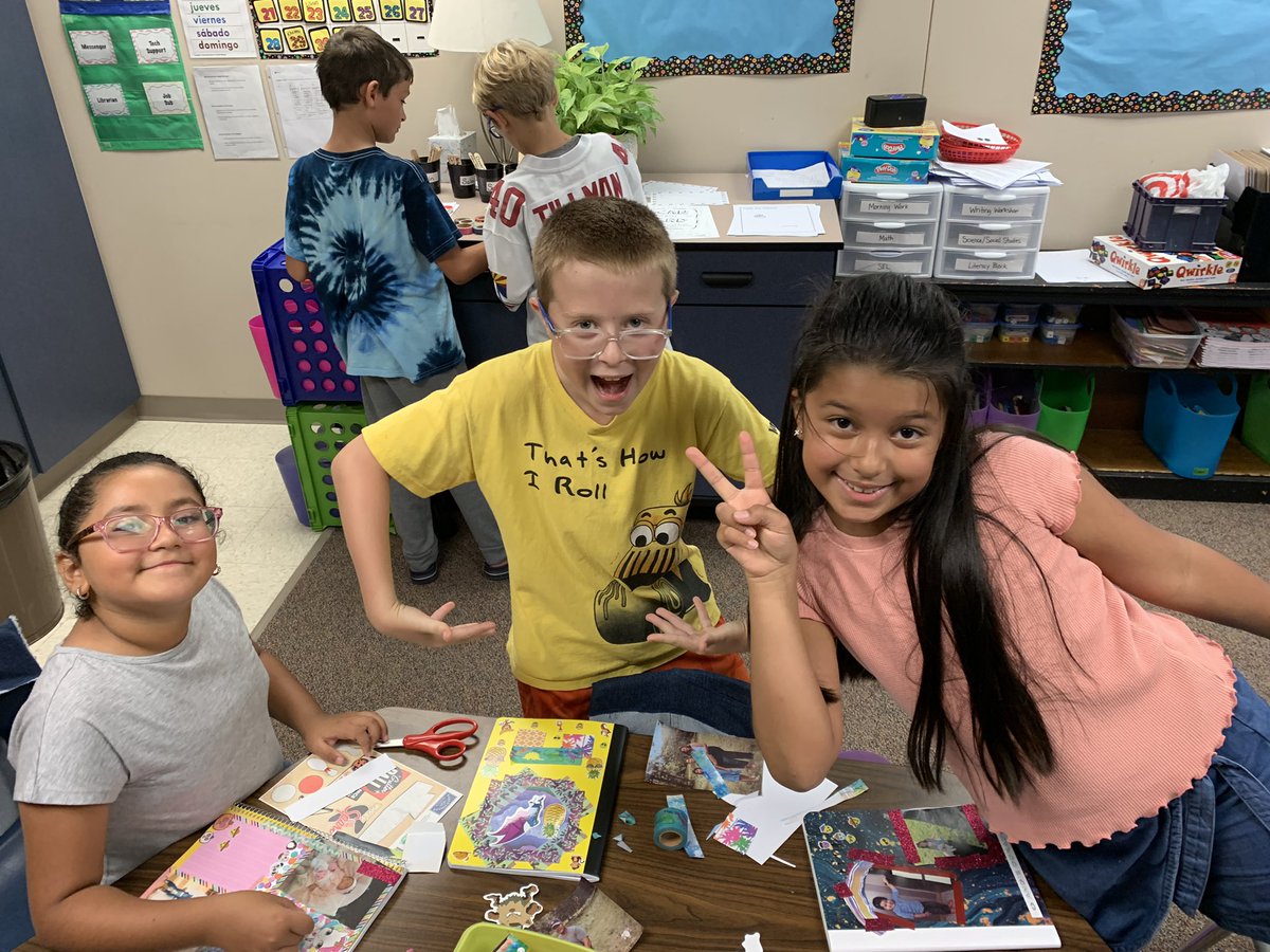 Getting ready for writing workshop by decorating the notebooks that will hold all of our wonderful writing! #NevadaCubPride