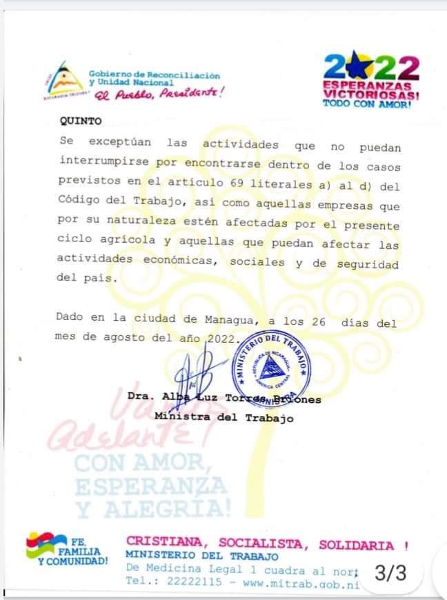 ClsNicaragua's tweet photo. #LoUltimo
El #MITRAB de #Nicaragua emite comunicado sobre días de asueto con goce de salario a partir del #9Sept al finalizar jornada ordinaria hasta el 18 para trabajadores del sector público. Asi como 14 y 15 feriados nacionales.
#PatriaBenditayLibre #PuebloConscienteSiempre https://t.co/9ugEWqxvSM