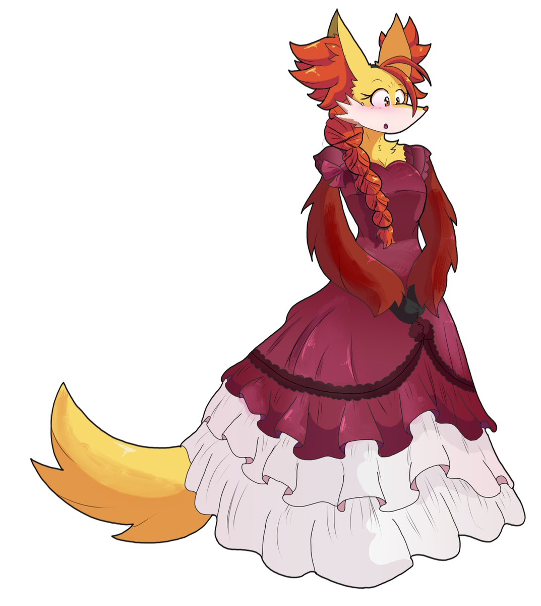 Dapuffster's tweet photo. Despite me having tons of Shiny Delphoxes, I also have normal colored ones, as well! 

This is Fia! She doesn't normally wear formal clothing like this, but I thought I'd might as well show it off since it still looks nice! https://t.co/AxfOUyMOgn