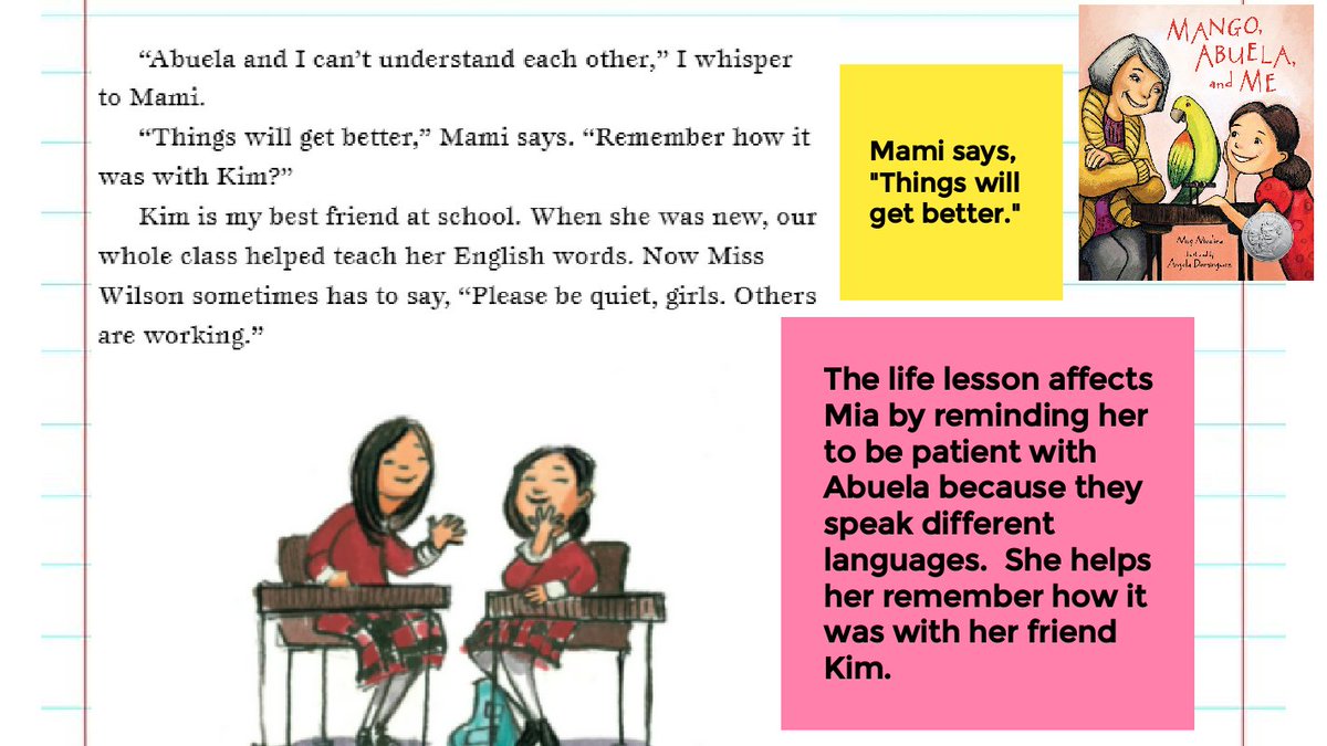 nisdelemelar's tweet photo. Getting wiser with Notice &amp; Note. Monday's signpost is #wordsofthewiser. This signpost helps readers dig deeper into the theme. Need a mentor text to teach this? Check out Mango, Abuela, and Me.  #nisdignited @NISDElemCI @Meg_Medina https://t.co/TG1VBrZ8bm