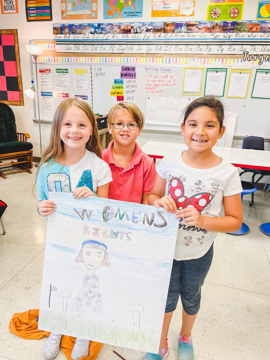 LewisvilleISD's tweet photo. Today Ethridge 3rd graders celebrated Women’s Independence Day by reading Elizabeth Leads the Way, a book about women’s suffrage movement leader Elizabeth Cady Stanton. The students then designed their own book cover based on the story. Great job students! 🎨📚 https://t.co/TJtYHxn9oa