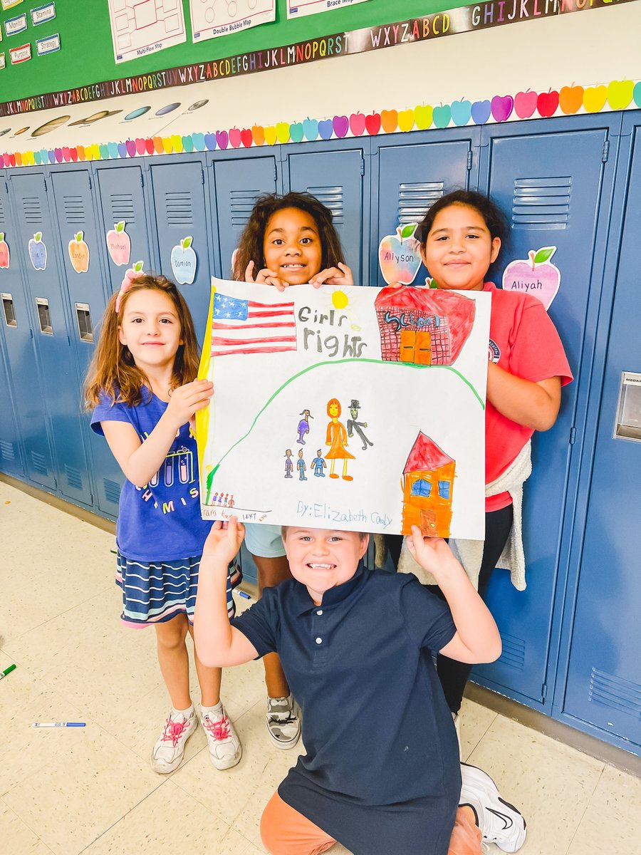 LewisvilleISD's tweet photo. Today Ethridge 3rd graders celebrated Women’s Independence Day by reading Elizabeth Leads the Way, a book about women’s suffrage movement leader Elizabeth Cady Stanton. The students then designed their own book cover based on the story. Great job students! 🎨📚 https://t.co/TJtYHxn9oa