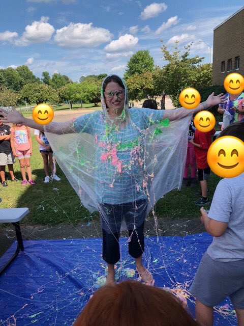 MrsNaab's tweet photo. For the first time ever, my class filled up their Boosterthon donation tracker and today I got silly-stringed!! It was so squishy- but the kids earned it! https://t.co/yP1bba1inV