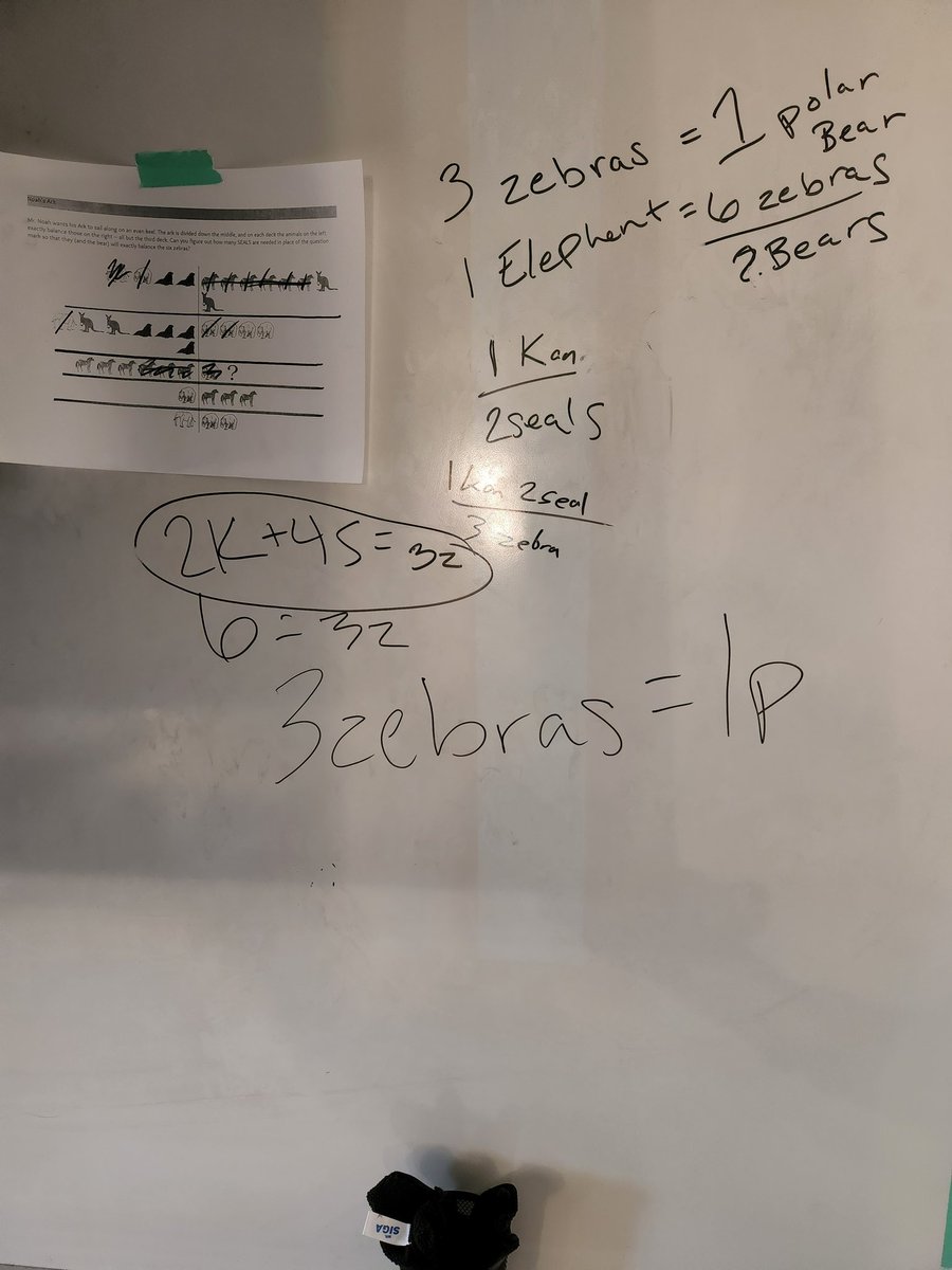 kkpeace1's tweet photo. What better way to kick off our first Algebra unit than with a little problem solving task?! Can you figure out how many seals go in the question mark? Students refused to give up and even went back to work on it more after finishing other class work! https://t.co/eE3h8o9k8f
