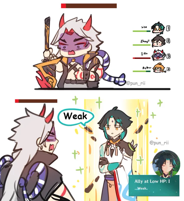 Low HP #xiao #itto 😅😅😅 