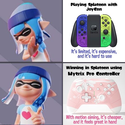 Mytrix_Official's tweet photo. Nintendo Switch OLED Splatoon 3 console was released today! Getting a new console? Take home our Wireless Pro Controller with the motion gyro aiming control for your Splatoon 3! At https://t.co/zpVtrmeAQ2 #NintendoSwitch #NintendoSwitchOLED #SPLATOON3 #mytrixtech #GamingGirl https://t.co/qMMwa2SPtg
