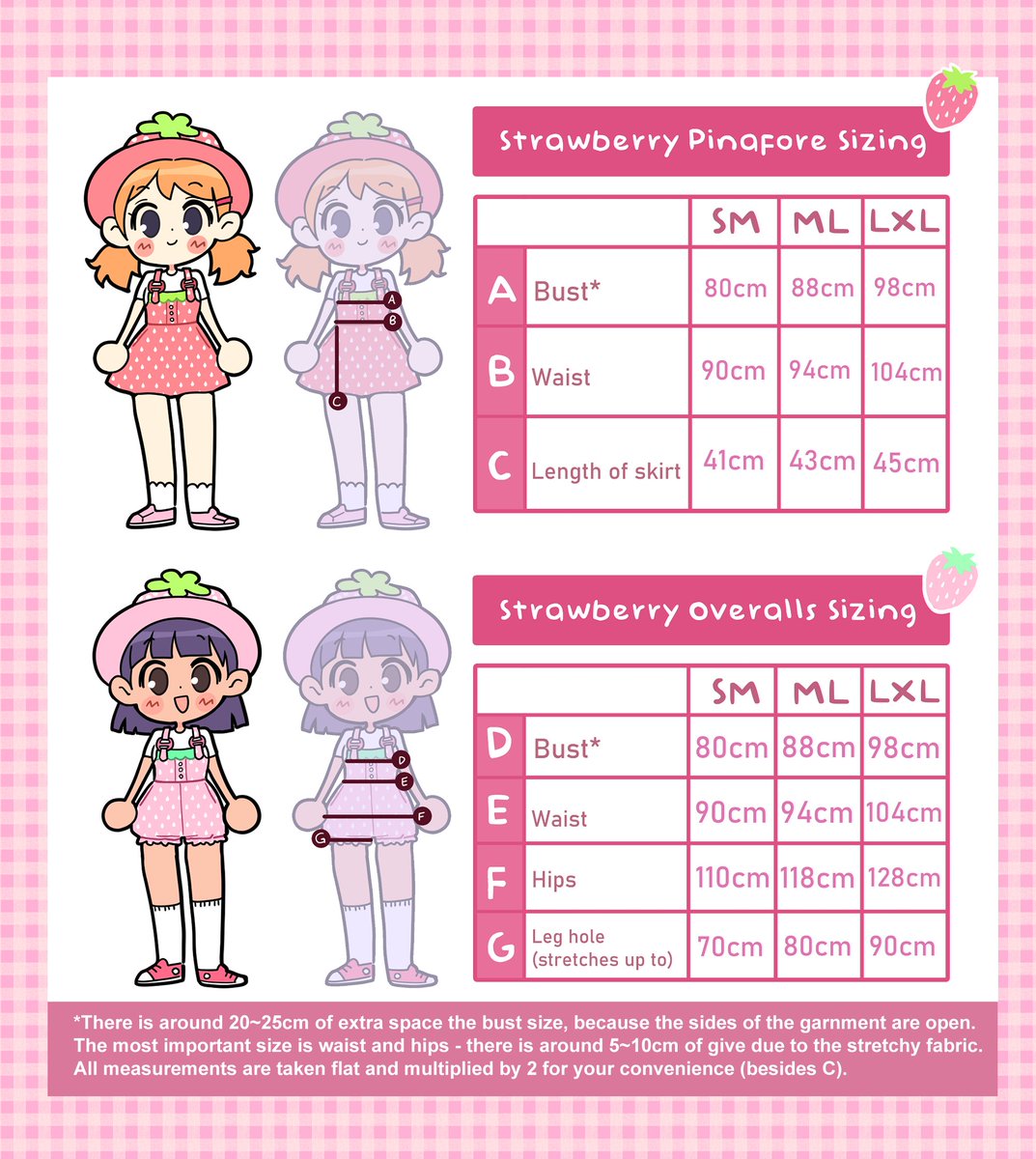 Strawberry Pinafores & Overalls size chart: 