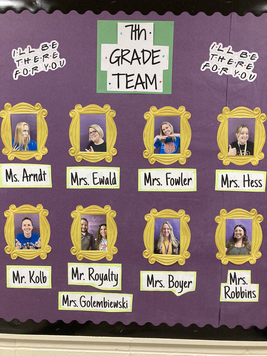 Mrs. Ewald always finds the best bulletin board ideas. Meet the 7th grade team- “we’ll be there for you!” #gkcogs