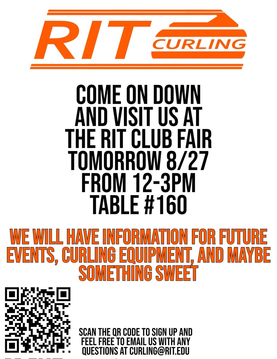 Come visit the RIT Curling Club at the Tiger Activities Fair from 12-3pm tomorrow in the Gordon Field House.