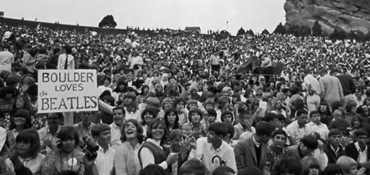 DenverArts's tweet photo. On this day in 1964, The Beatles played their now-infamous show at @RedRocksCO 🎶 https://t.co/X9wa43zSfu