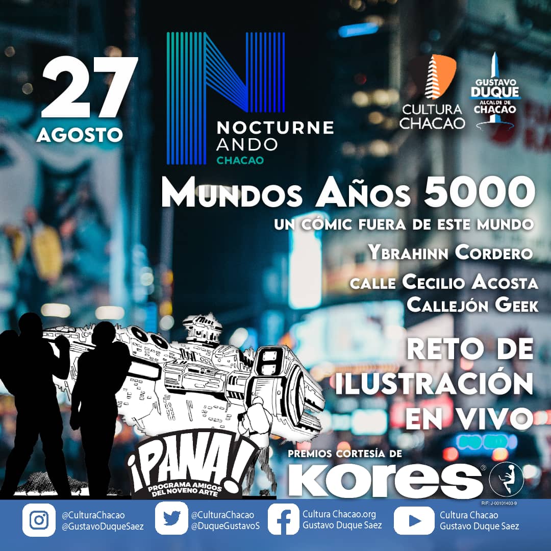 PANAcomicVe's tweet photo. HOY! Presentaremos esta #novelagrafica de #cienciaficcion Mundos años 5000 @YbrahinnCordero con #reto de #ilustracion en #vivo en #Nocturneando #callejongeek #caricaturas #Poeticatuky #CaracasComic #comics #venezuelacomic #ccscomics #mundosaños5000 premios x @Kores_venezuela https://t.co/wKGma6UZ5T