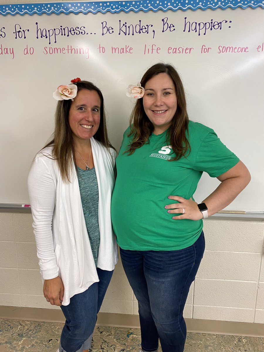 MrsHarrisonSHS's tweet photo. @MrsSermak and I finished out our first week with a little Hawaiian spirit. Let’s go Mustangs! @HS_Strongsville @Strongsville_FB #BeTheDifference https://t.co/yDYqHxCd6u