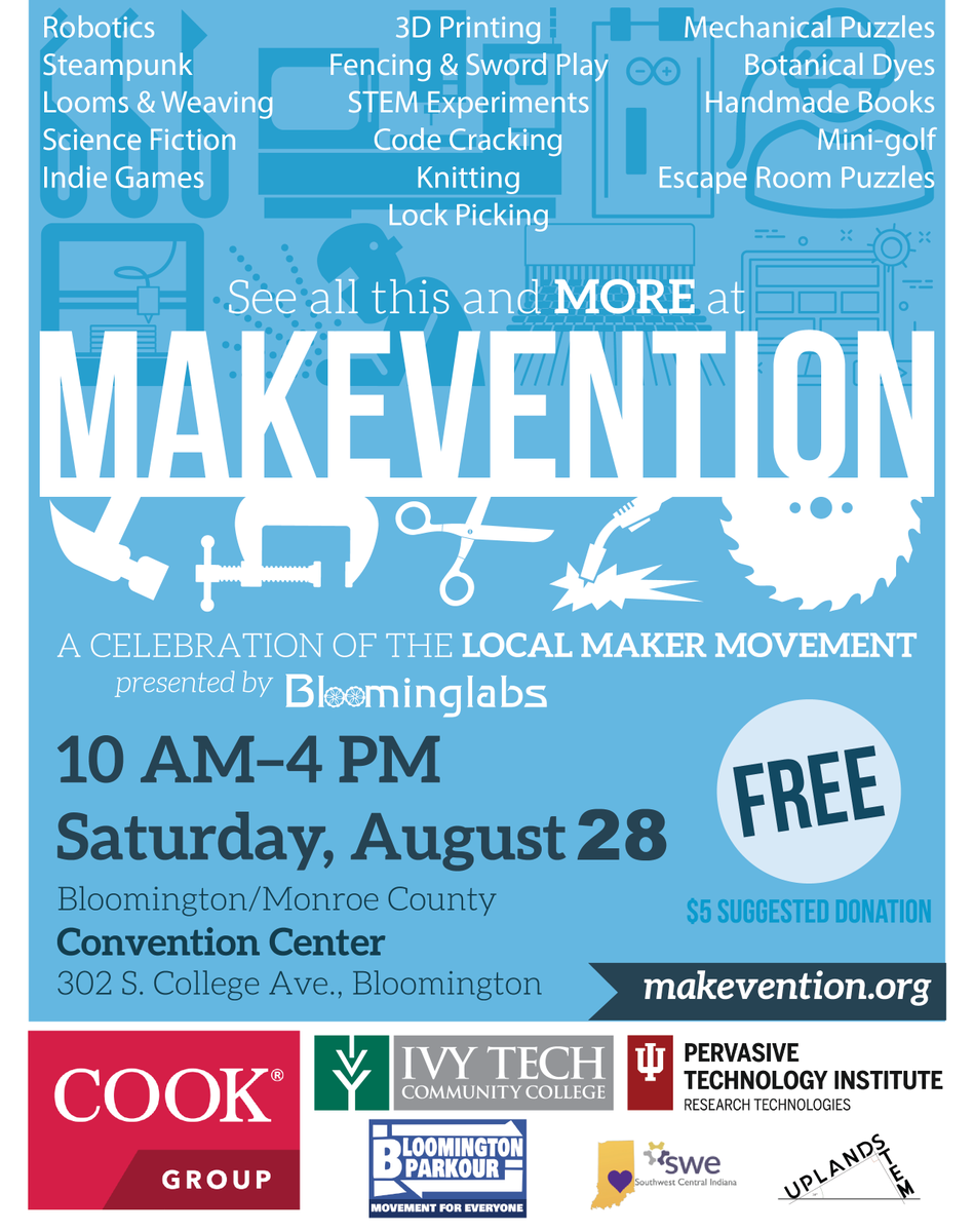 Makevention is tomorrow! You don't want to miss a synth morphing guitar; an amazing tarp invention; a local author's sci-fi novel; unique hand-made metal and wood objects; walking architecture; VR organs; and lock-picking! And if you think that's all, you're wrong. See you there!
