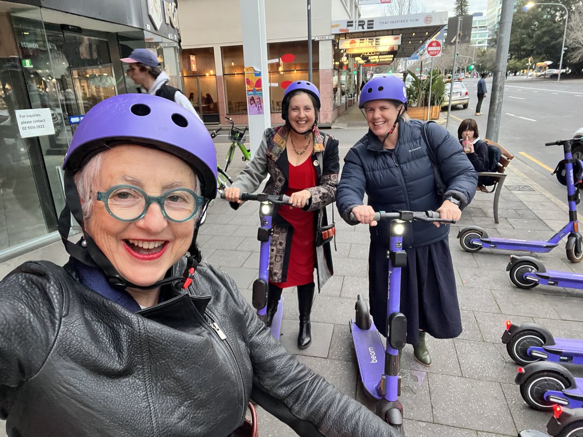 RaatusRuth's tweet photo. ⁦@ACRRM⁩ celebrating 25 years in Adelaide last night with ⁦@drsarahchalmers⁩ ⁦@LucieWaltersRG⁩ Dr David Campbell &amp;I as presidents present &amp;past to add pomp or perhaps levity? Using green/purple 🛴🛴🛴option to arrive! https://t.co/QHrZ0WPDtJ