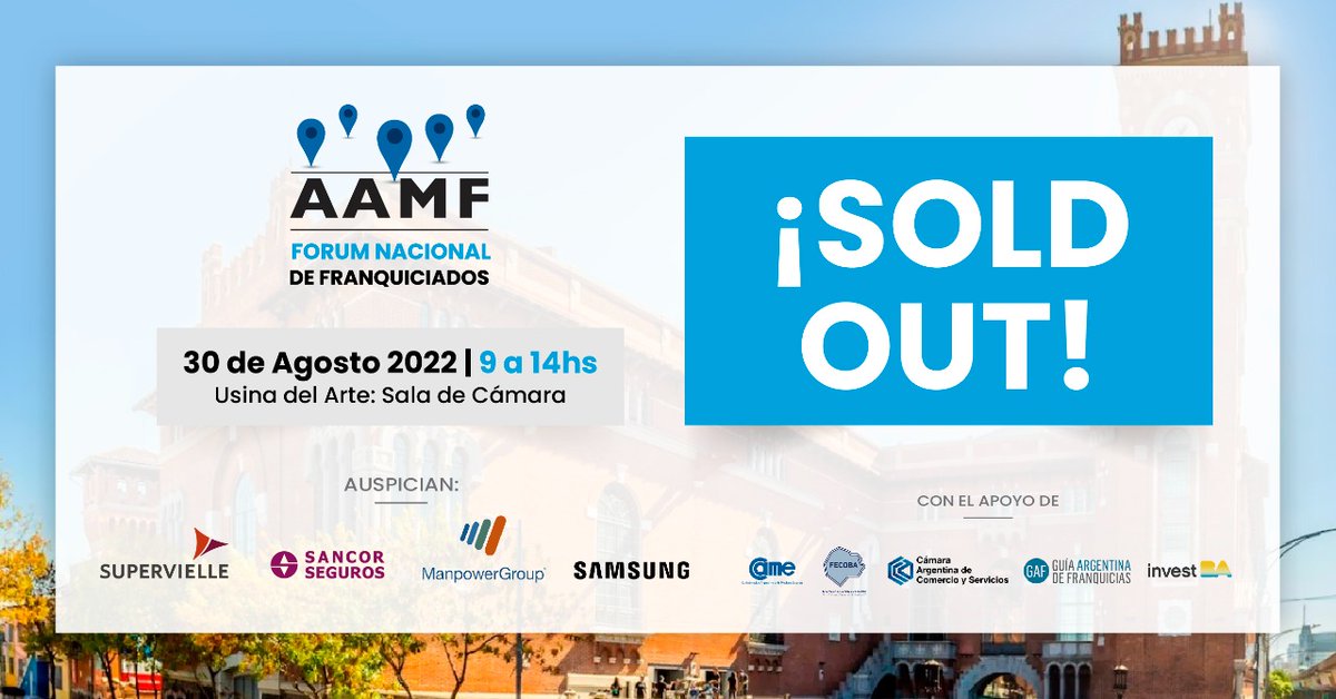 aamf_'s tweet photo. ENTRADAS AGOTADAS
¡Muchas gracias a los que eligieron ser parte del Fórum Nacional de Franquiciados!
📅 30 de Agosto de 9 a 14.00 horas
📍 Usina del Arte, CABA
#ForumNacionaldeFranquiciados #capacitaciones #franquicias #negocios #newtworking #multifranquicias #AAMF https://t.co/LZts8tkP0d
