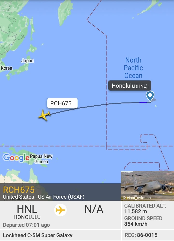 Oceanworldfree's tweet photo. 🇺🇲USAF RCH675 86-0015 #AE056C from #Oahu to #Guam

 Lockheed C-5M Super Galaxy https://t.co/82YfSCng88