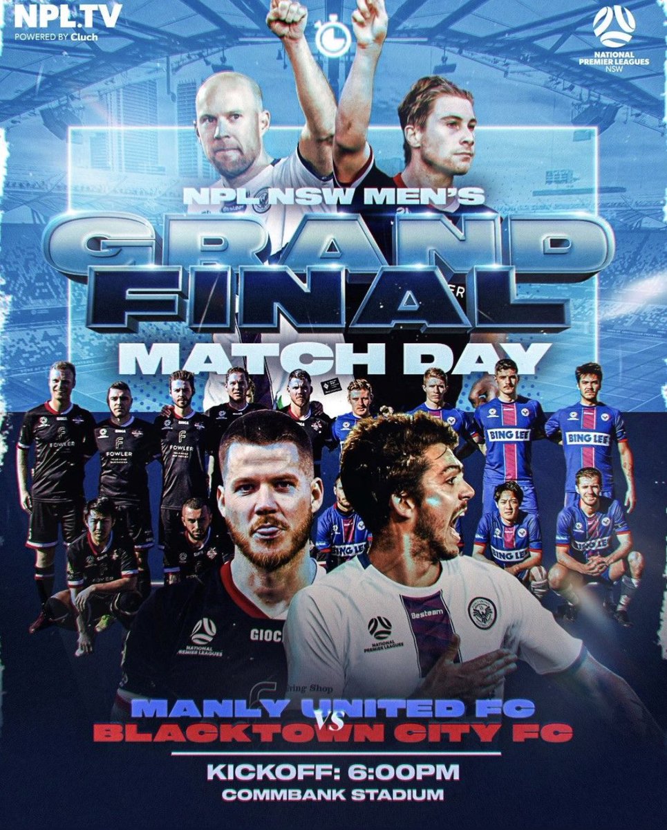 GRAND FINAL DAY IS HERE 🙌 Will it be @ManlyUnited or will it be @BlacktownCityFC ? All will be revealed at @commbankstadium with the main game at 6pm and the 20’s clash between @SydneyFC and @DruittFc at 2:30pm. See you all there ⚽️