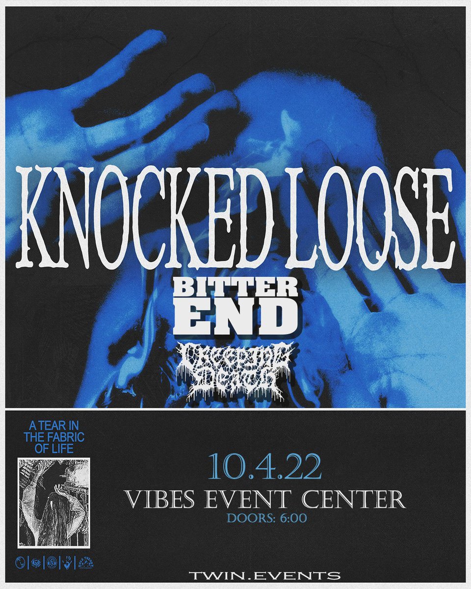 Tuesday, October 4 - Vibes Event Center

<a href="/knockedloose/">Knocked Loose</a> 
<a href="/bitterendhc/">Bitter End</a> 
<a href="/CreepingDeathtx/">Creeping Death</a> 
<a href="/inbalancetx/">IN BALANCE</a>

Tickets at Twin.events!