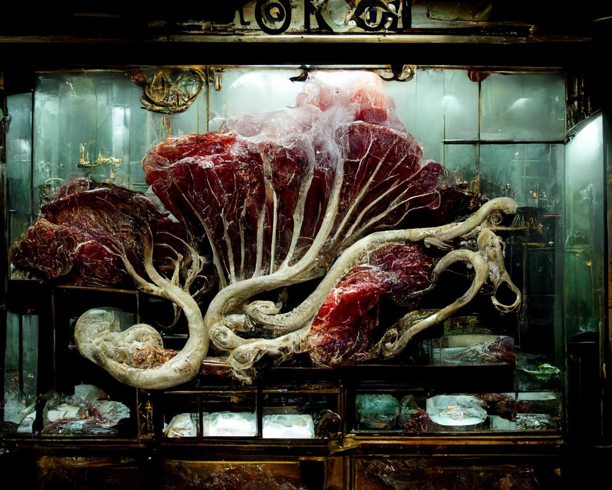 Unedited images generated by #midjourney bot glimpse the wildly creative results of a well-honed word jumble. 
Obvs, my words derive from adoration of morbid antonymy, dark-hearted historical fiction, and the weirdest of horror tales. 
Who wants to come to my house for dinner?