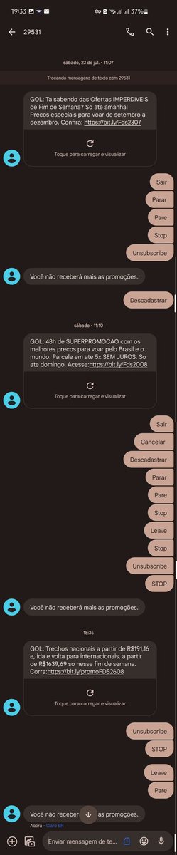 diegonei's tweet photo. @VoeGOLoficial Como que faz mesmo para não receber SMS? Obviamente os comandos não funcionam. #spam #spamsms #voegol https://t.co/Zckc28vNII