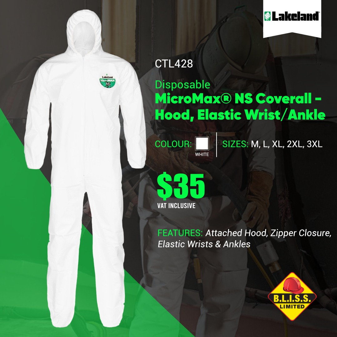 blisssafety's tweet photo. Lakeland MicroMax® NS Coverall - $35 VI
MicroMax® NS Coverall for the protection you need from dirt, dust, grease, grime and light chemical splash. Attached hood with elastic wrists and ankle for optimal protection.
#blisssafetystore #blisslimited #trinidad #disposablecoverall https://t.co/uNwhNdfpU4