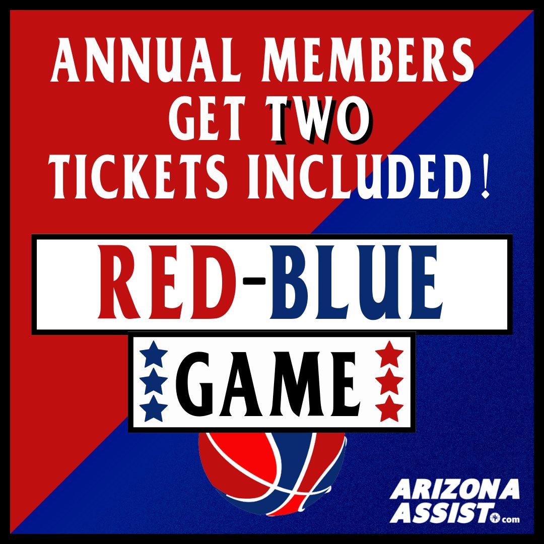 ArizonaAssist's tweet photo. Annual members of Arizona Assist will receive two (2) FREE lower-level tickets to the First Watch Red-Blue Game on Friday, Sept. 30 @ 7:30 P.M (while supplies last). Sign up here: https://t.co/Uc0uYk3VK0 

@ArizonaMBB #ArizonaBasketball #RedBlueGame #Basketball #BearDown #Tucson https://t.co/wvQDCJzHBC