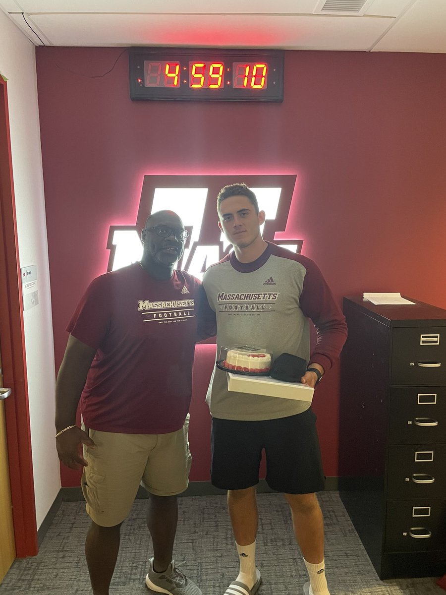 coachbenalbert's tweet photo. The Football Camp Season can cause one to forget what day of the week it is, but we never get too inundated to forget birthdays! Happy Birthday to UMass RushMen @MSaldern…and Aaron Beckwith!  #UMassFootball https://t.co/tr4zsdR2zX