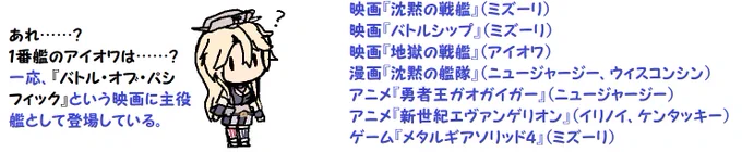 今日、8月27日は戦艦「#アイオワ」の進水日昭和17年(1942年)8月27日自分の知る限り現時点で艦これに登場する艦の中で、宗谷、エセックス級空母のイントレピッド(現在ニューヨーク市マンハッタン)等艦体が現存する数少ない一艦です全長は戦艦アイオワが約270m戦艦大和が約263 m#艦これ 