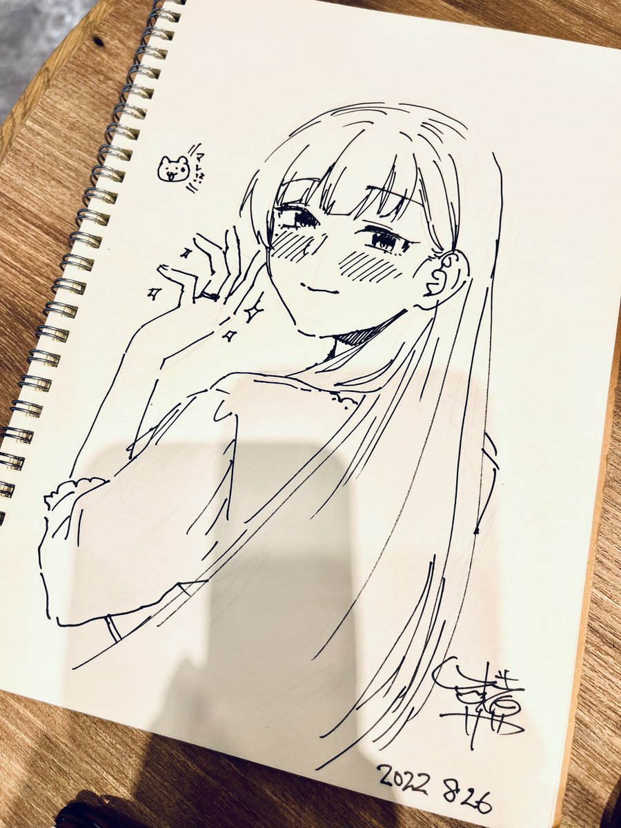 武者サブ先生におねだりして雫ちゃんを描いてもらっちゃった🥰えへへ…何故か左手に見覚えのないものがありますね???これは…一体…???🤔 #しししコ https://t.co/D6z8JW1pL9 