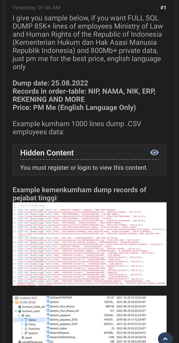 ImmiWatch's tweet photo. Dan lagi, terjadi data breach pada @Kemenkumham_RI 

Cc @kemkominfo @BSSN_RI @secgron https://t.co/slj5z18Gmm