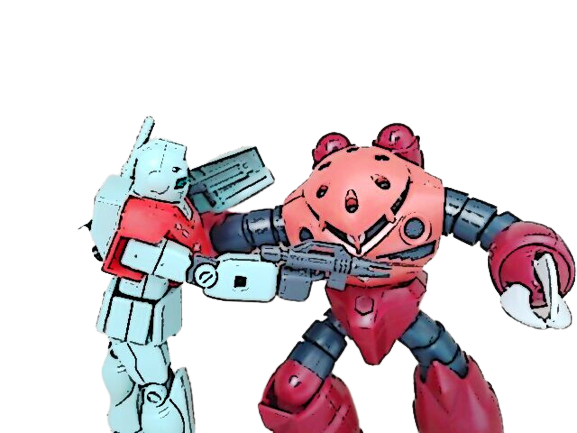 ズゴック作ったから例のポーズにして写真撮ったんだけどなぜかアニメ風加工してなぜか切り抜いてた。なぜ… 