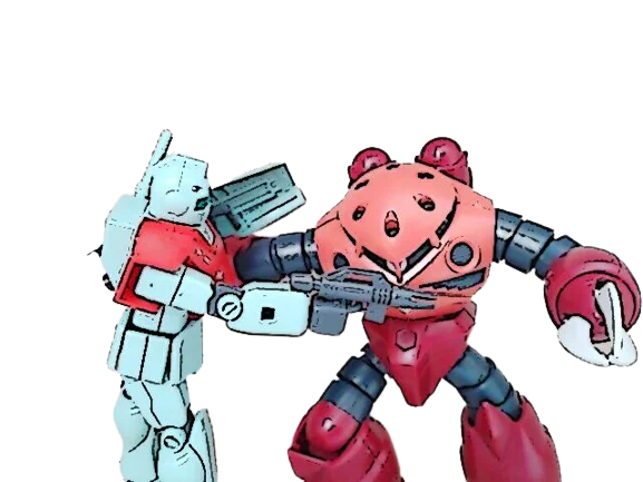 ズゴック作ったから例のポーズにして写真撮ったんだけどなぜかアニメ風加工してなぜか切り抜いてた。なぜ… 