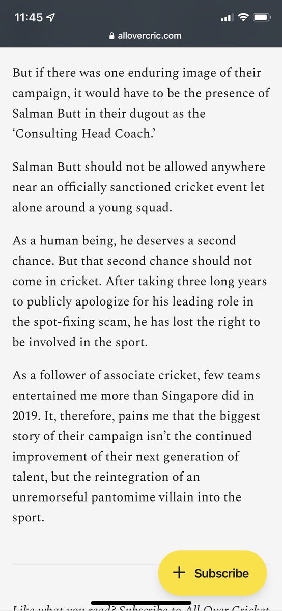 ninad_s's tweet photo. #Singapore #cricket is sliding backwards rapidly after having lost 11 of 13 T20Is played in 2022. Why did @SingaporeCric administration believe appointing Salman Butt was the right move to inspire a bunch of young talent cricketers? Tend to agree with @JayDansinghani sentiment https://t.co/GyZRUsCdqO
