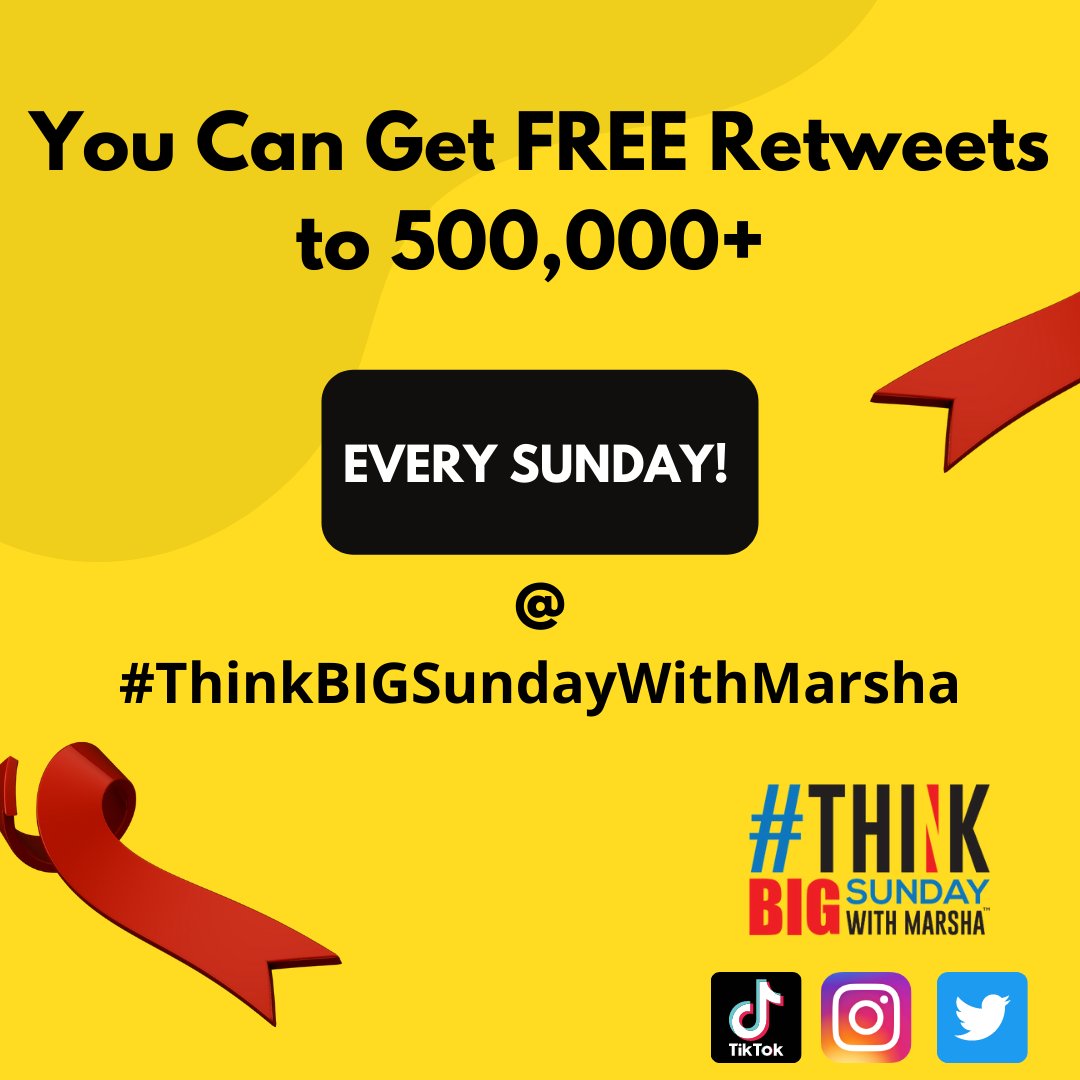 It’s happening every Sunday… ARE YOU MISSING OUT?! 🔥😉

Use #ThinkBIGSundayWithMarsha to share positive quotes 

✅ Get a RETWEET to 500k

✅ Gain new connections

✅ Grow new friendships
#growthhacking