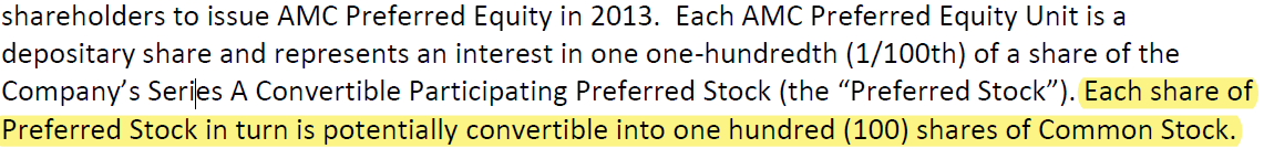 hhdbllc's tweet photo. Is this wrong or can every APE Share be turned into 100 AMC Common stock? Look at this from the "AMC ENTERTAINMENT HOLDINGS, INC. ANNOUNCES SPECIAL DIVIDEND OF AMC PREFERRED EQUITY UNITS" That is a lot of shares if all are converted to common stock. e.g. 516,820,595 APE... https://t.co/paCy4xZnUS