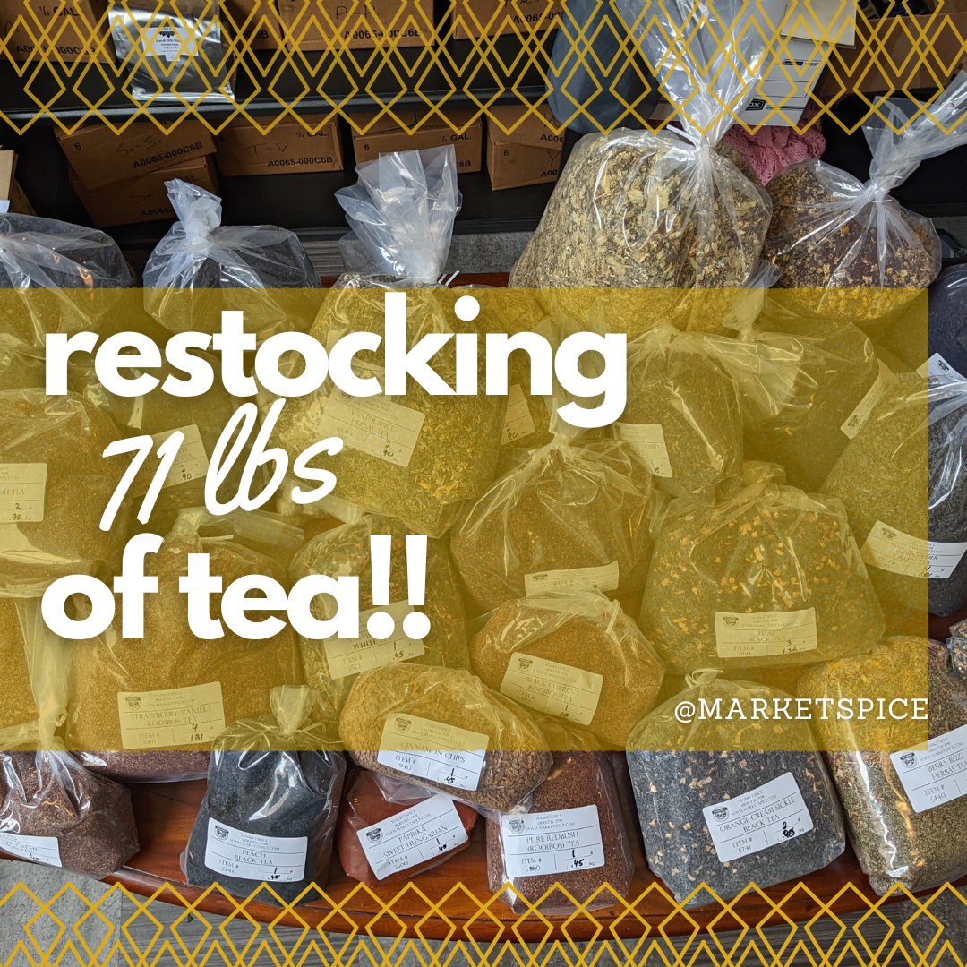 ChaiCupboard's tweet photo. Speaking of re-stocking… we picked up our @PikeMarketSpice order today—71 pounds of tea! https://t.co/XYRq2kzh2y