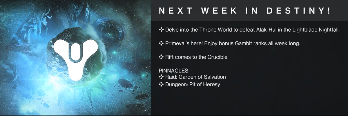 DestinyVeterans's tweet photo. N E X T  W E E K  I N  D E S T I N Y !
#destiny #destiny2 https://t.co/RHM7i0IElC