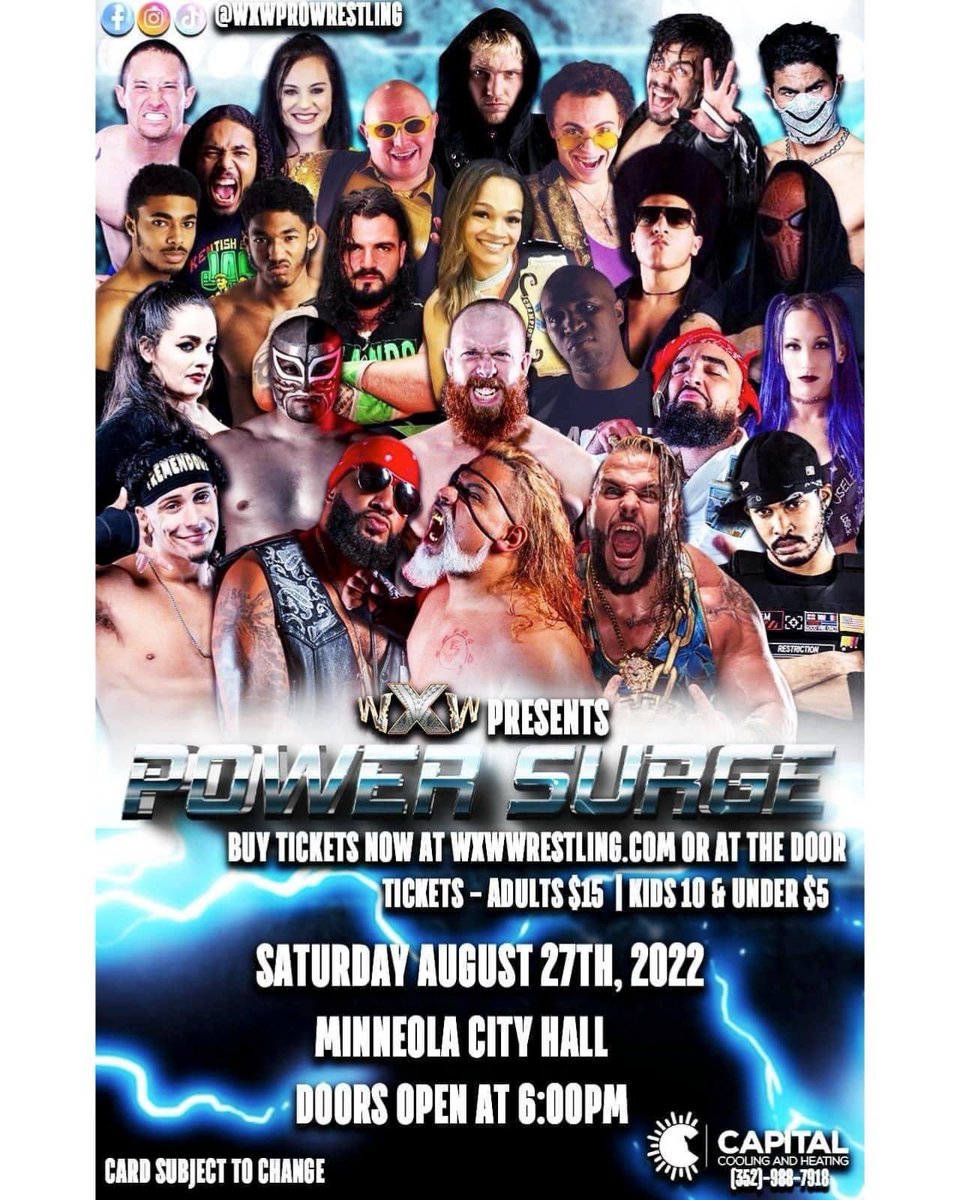 TheChicoAdams's tweet photo. Less than 24 hrs away until @WXWOffice presents #PowerSurge! Featuring #WXWWRESTLING Champion @VertigoCure13, @dominicanvin15, @Tha_NuYoRican, @DiamondKidSS118, @thejaceylove, @moneymakingche, @AllieRecks, @jason32796 &amp; more in live #ProWrestling action!
.
https://t.co/XQiVB3jbKz https://t.co/wUHvLoorlu