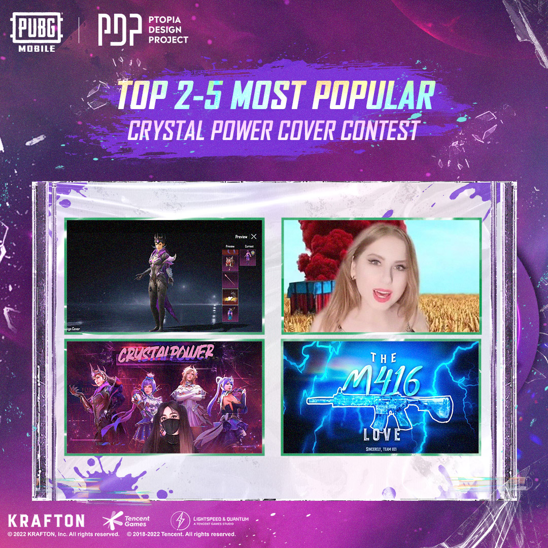 PUBGMOBILE's tweet photo. Congratulations to the winners of the Crystal Power Cover Contest 🏆👩🏻‍🎤🎶

Thank you everyone for participating! 
https://t.co/HMHZLu1qoI

#PUBGMOBILE #PUBGMPDP #PUBGMCREATIVE #PUBGMFANART #PUBGMPOWER4 https://t.co/adhZyp7hBE