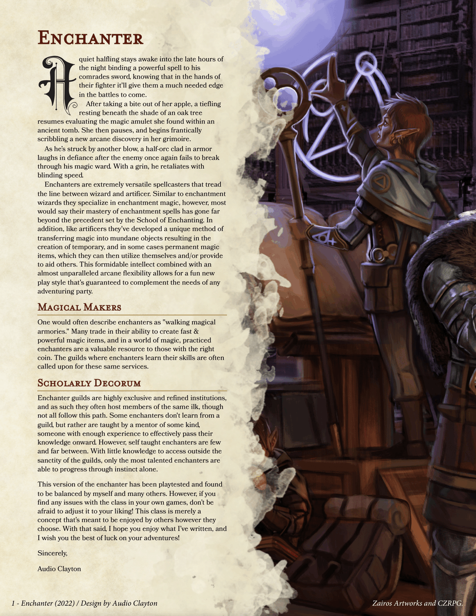 skry_games's tweet photo. Hello folks! I just released a new 5th Edition class on DMs Guild called the "Enchanter," if you'd like to check it out I've left the link below &amp; in my bio : )

https://t.co/FE6GSTNFlr

#dnd #dnd5e #dungeonsanddragons #dndhomebrew  #Wotc #DMsguild #dndcreator #fantasyart https://t.co/XpIND1nHsM