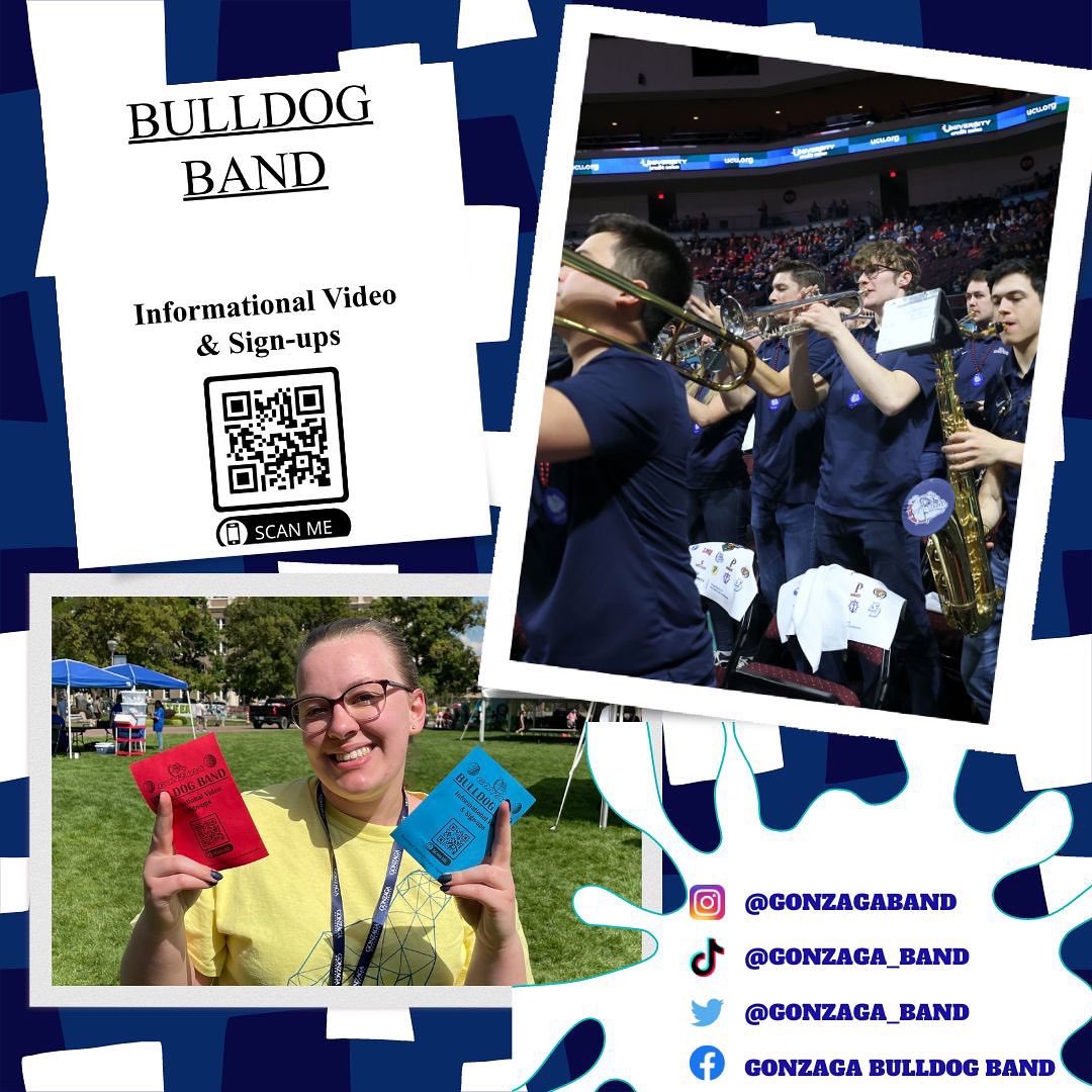 Gonzaga_Band's tweet photo. We are outside of Hemmingson in Bulldog Alley tomorrow from 11AM to 3PM! Come talk to us and sign-up for Bulldog Band! 🎶🎺🎸🥁🎵 #OrientationWeekend | #JoinBulldogBand
 @ZagFirstYear @gonzagau 
@gonzagafamilies @ZagsInvolved https://t.co/YdgrGZaEvX